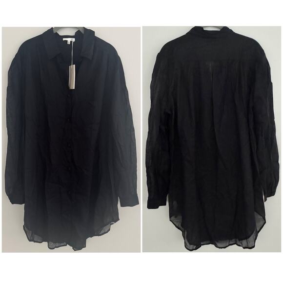 Skin Button Down Blouse/Coverup in Sheer Black - Picture 1 of 8